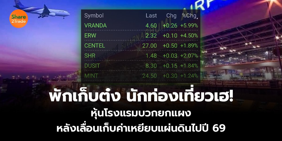 พักเก็บต๋ง นักท่องเที่ยวเฮ! หุ้นโรงแรมบวกยกแผง หลังเลื่อนเก็บค่าเหยียบแผ่นดินไปปี 69