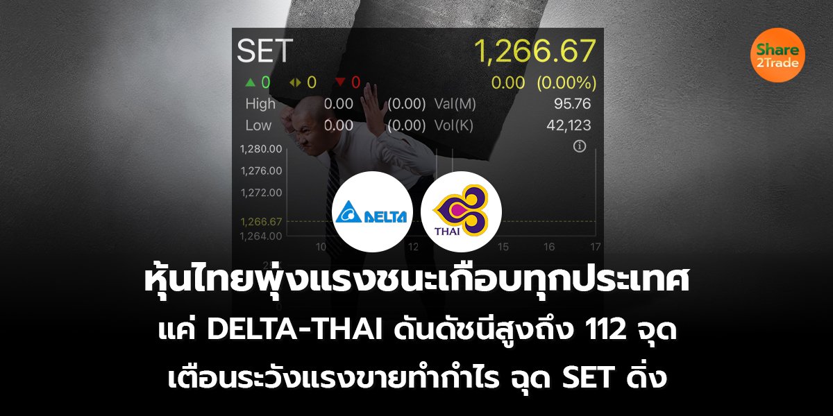 หุ้นไทยพุ่งแรงชนะเกือบทุกประเทศ แค่ DELTA-THAI ดันดัชนีสูงถึง 112 จุด เตือนระวังแรงขายทำกำไร ฉุด SET ดิ่ง