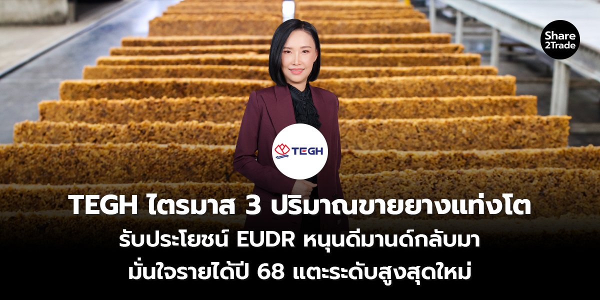 TEGH ไตรมาส 3 ปริมาณขายยางแท่งโต รับประโยชน์ EUDR หนุนดีมานด์กลับมา มั่นใจรายได้ปี 68 แตะระดับสูงสุดใหม่