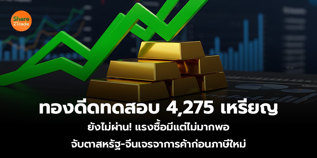 ทองดีดทดสอบ 4,275 เหรียญ  ยังไม่ผ่าน! แรงซื้อมีแต่ไม่มากพอ จับตาสหรัฐ-จีนเจรจาการค้าก่อนภาษีใหม่