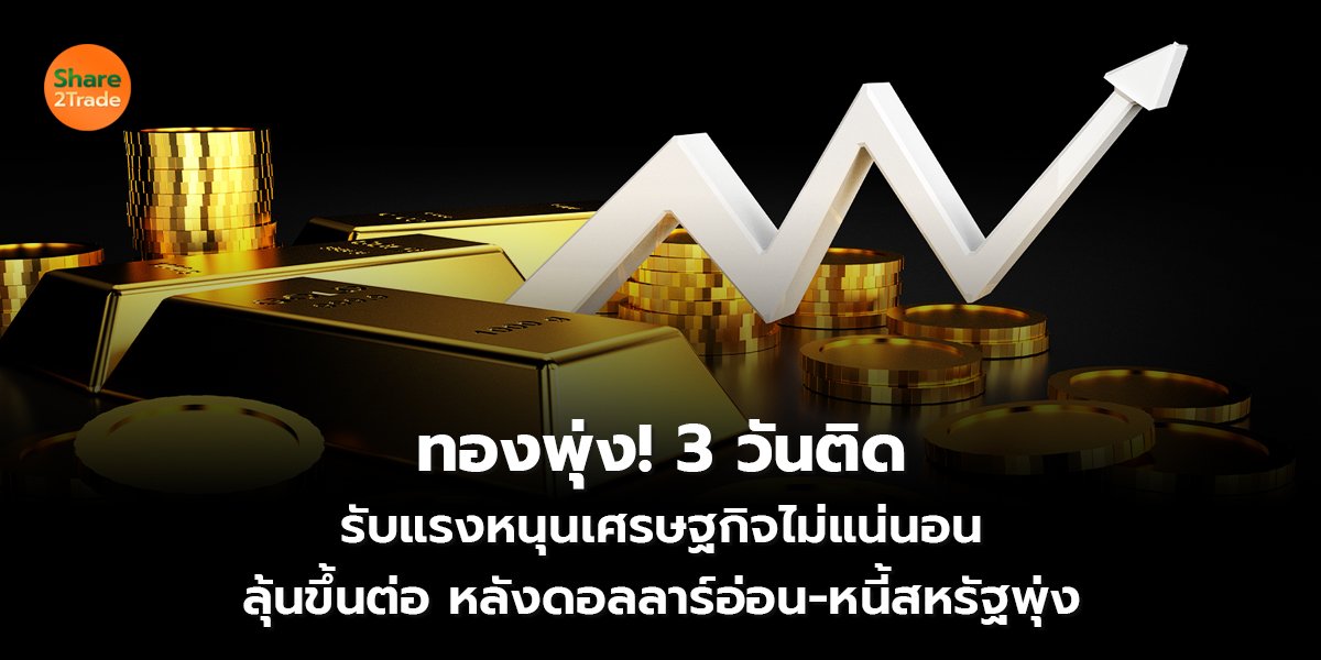 ทองพุ่ง! 3 วันติด  รับแรงหนุนเศรษฐกิจไม่แน่นอน ลุ้นขึ้นต่อ หลังดอลลาร์อ่อน-หนี้สหรัฐพุ่ง