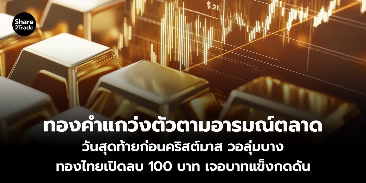ทองคำแกว่งตัวตามอารมณ์ตลาด วันสุดท้ายก่อนคริสต์มาส วอลุ่มบาง ทองไทยเปิดลบ 100 บาท เจอบาทแข็งกดดัน
