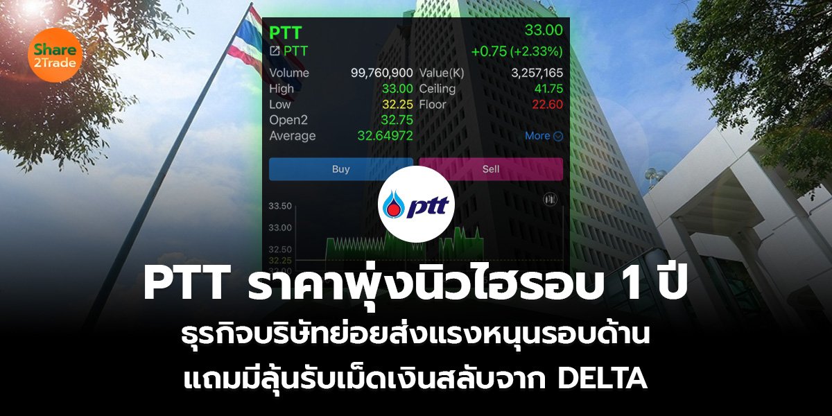 PTT ราคาพุ่งนิวไฮรอบ 1 ปี ธุรกิจบริษัทย่อยส่งแรงหนุนรอบด้าน แถมมีลุ้นรับเม็ดเงินสลับจาก DELTA