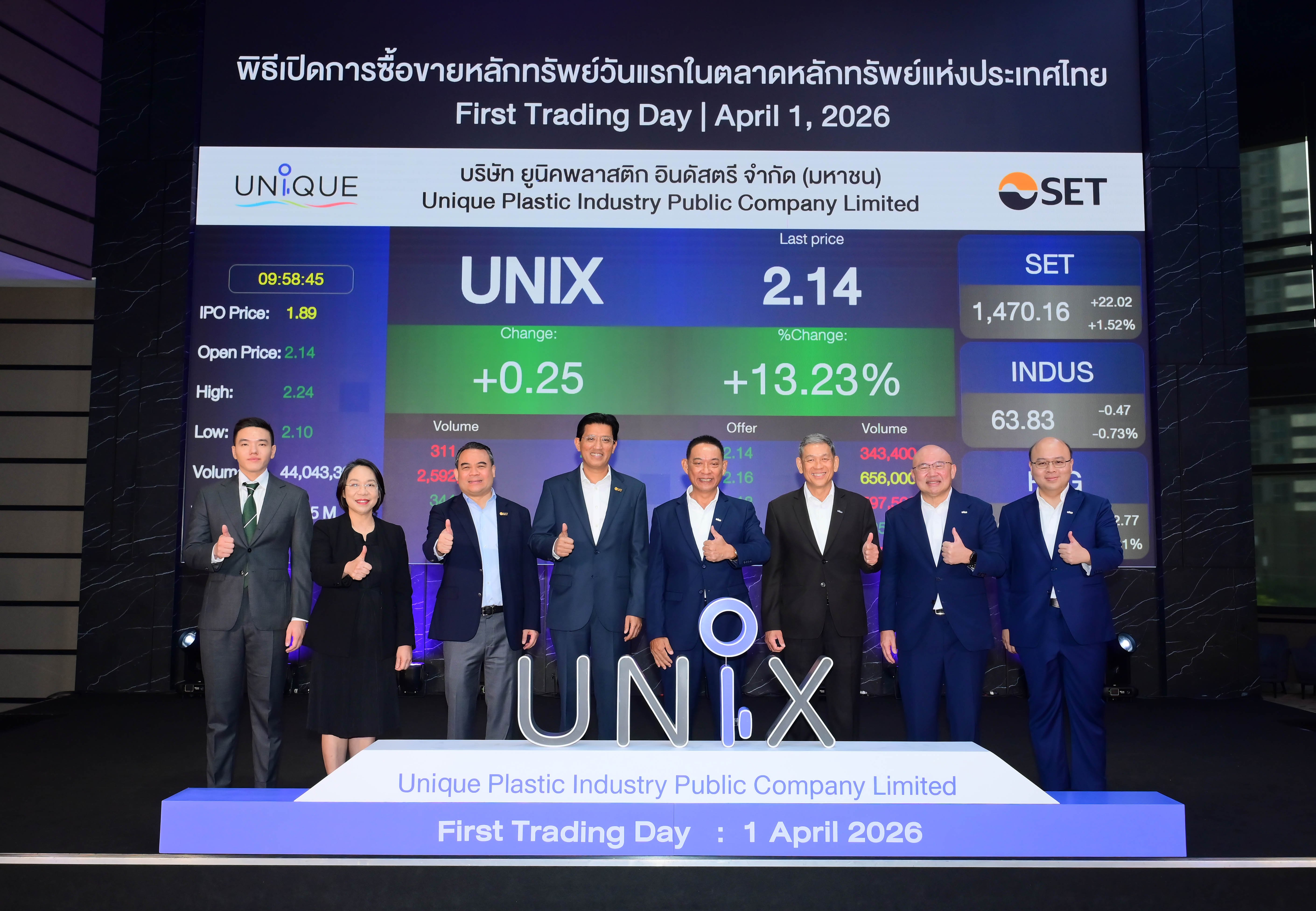 UNIX เปิดเทรดวันแรกราคาพุ่งเหนือจอง 13.23%
