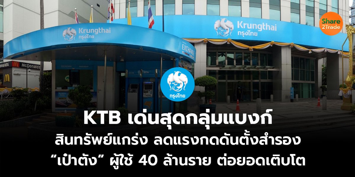 KTB เด่นสุดกลุ่มแบงก์ สินทรัพย์แกร่ง ลดแรงกดดันตั้งสำรอง “เป๋าตัง” ผู้ใช้ 40 ล้านราย ต่อยอดเติบโต