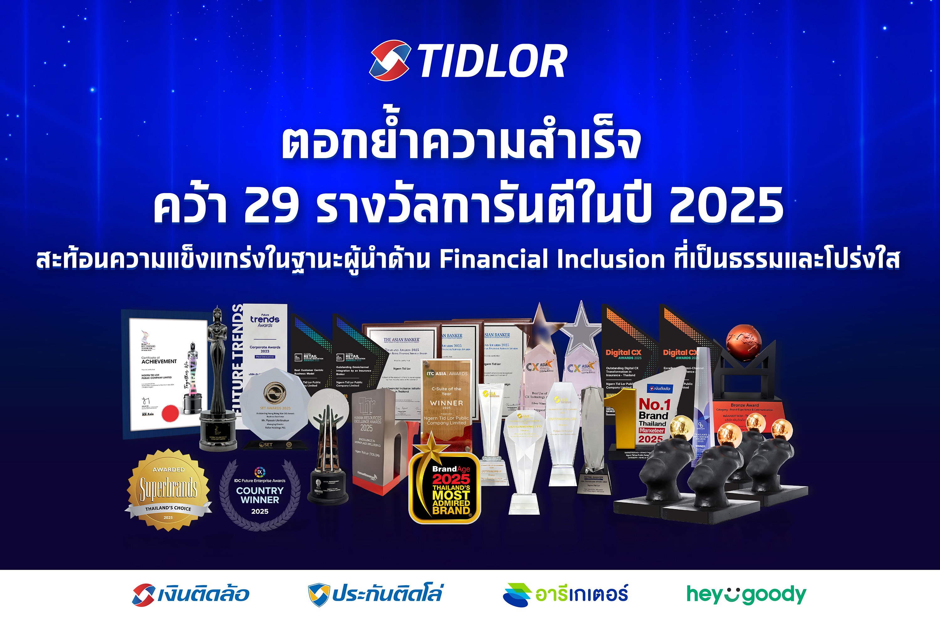 TIDLOR ตอกย้ำความสำเร็จ ด้วย 29 รางวัล สะท้อนความแข็งแกร่งในฐานะผู้นำด้าน Financial Inclusion