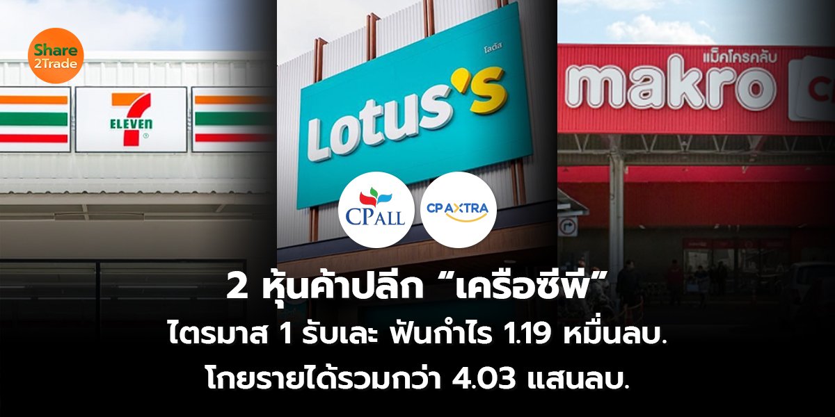2 หุ้นค้าปลีก “เครือซีพี”  ไตรมาส 1 รับเละฟันกำไร 1.19 หมื่นลบ. โกยรายได้รวมกว่า 4.03 แสนลบ.