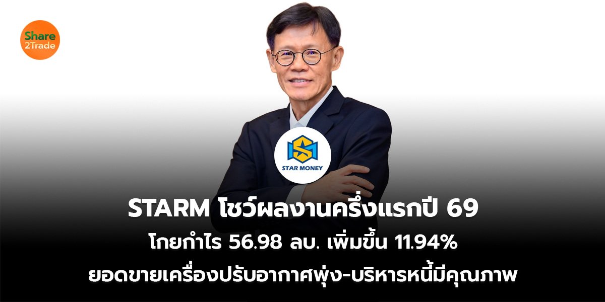 STARM โชว์ผลงานครึ่งแรกปี 69 โกยกำไร 56.98 ลบ. เพิ่มขึ้น 11.94% ยอดขายเครื่องปรับอากาศพุ่ง-บริหารหนี้มีคุณภาพ