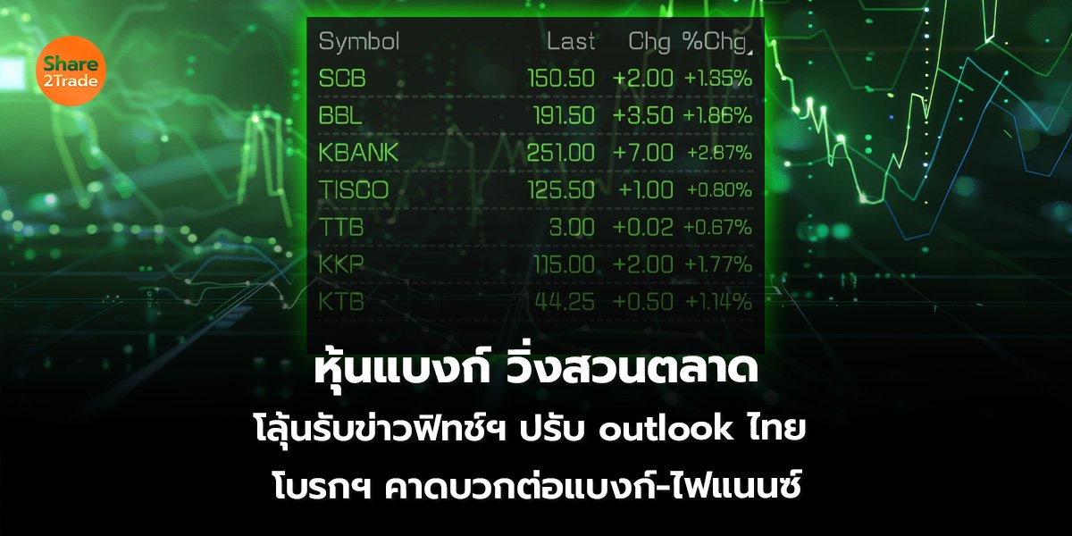 หุ้นแบงก์ วิ่งสวนตลาด ลุ้นรับข่าวฟิทช์ฯ ปรับ outlook ไทย  โบรกฯ คาดต่อบวกแบงก์-ไฟแนนซ์