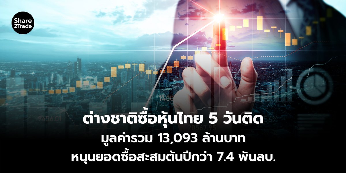 ต่างชาติซื้อหุ้นไทย 5 วันติด มูลค่ารวม 13,093 ล้านบาท หนุนยอดซื้อสะสมต้นปีกว่า 7.4 พันลบ.