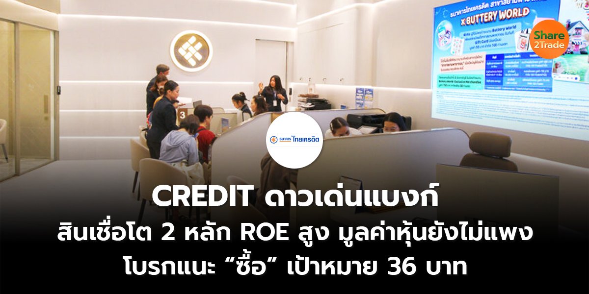 CREDIT ดาวเด่นแบงก์ สินเชื่อโต 2 หลัก ROE สูง มูลค่าหุ้นยังไม่แพง โบรกฯแนะ “ซื้อ” เป้าหมาย 36 บาท