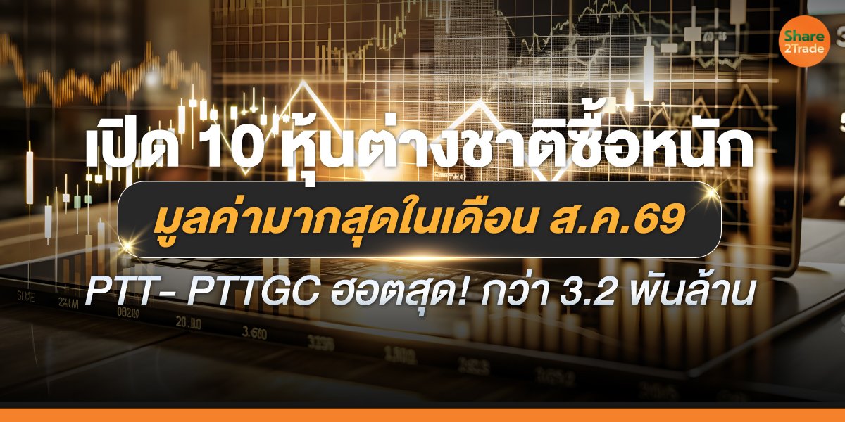เปิด 10 หุ้นต่างชาติซื้อหนัก มูลค่ามากสุดในเดือน ส.ค.69 PTT- PTTGC ฮอตสุด! กว่า 3.2 พันล้าน