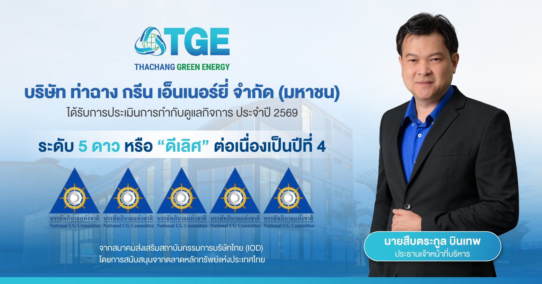 TGE ครอง CGR 5 ดาว “ดีเลิศ” 4 ปีซ้อน  ตอกย้ำธรรมาภิบาล โปร่งใส ตรวจสอบได้