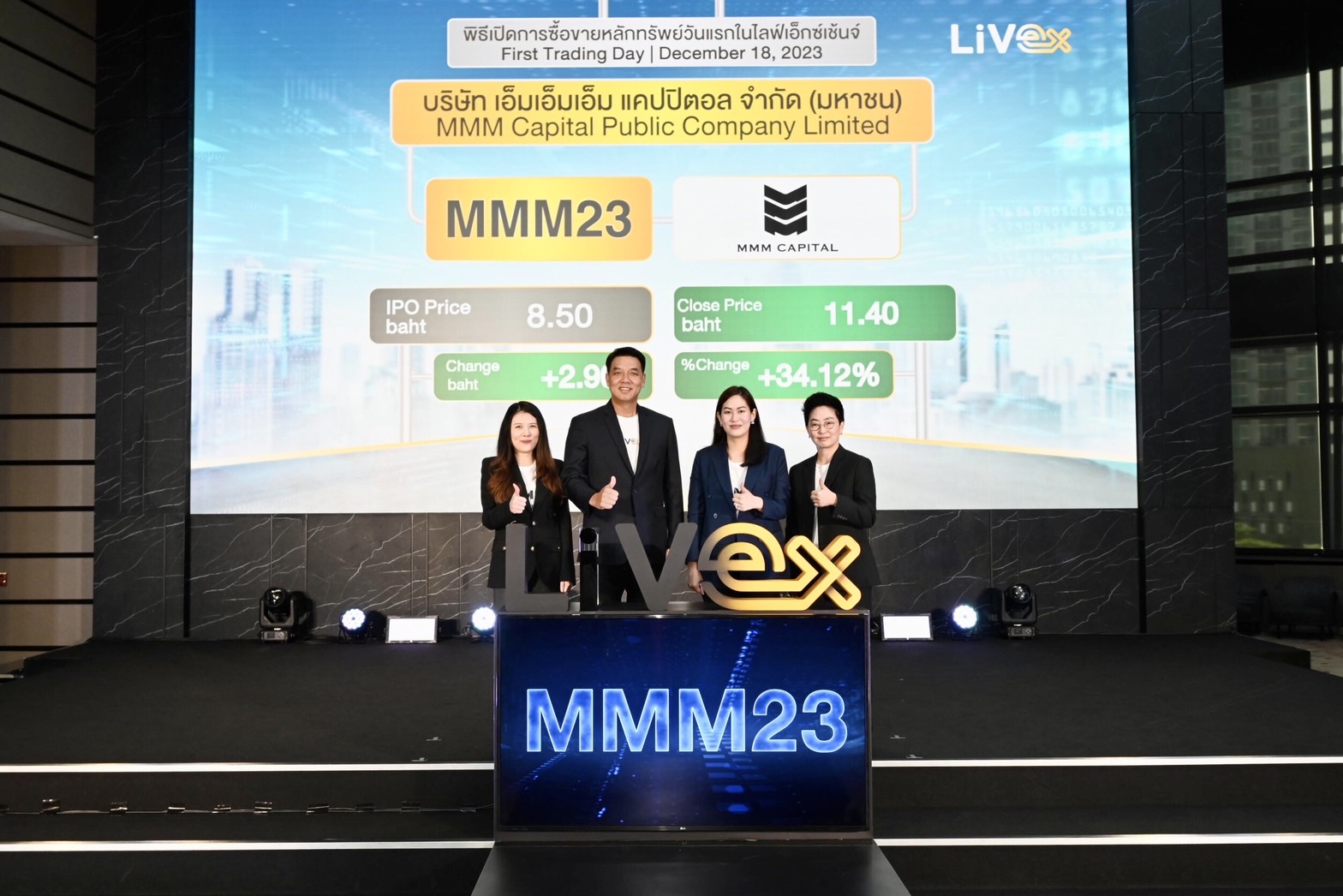 MMM23 เปิดเทรดกระดาน LiVEx วันแรก ราคาพุ่งเหนือจอง 34%