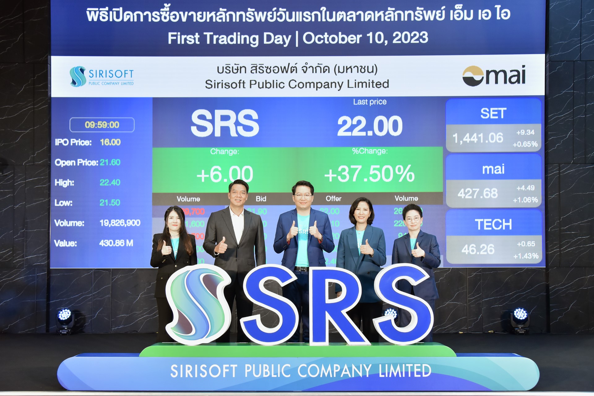SRS ประสบความสำเร็จ เทรดวันแรกในตลาด mai เปิดตลาดพุ่งเหนือจอง 35%