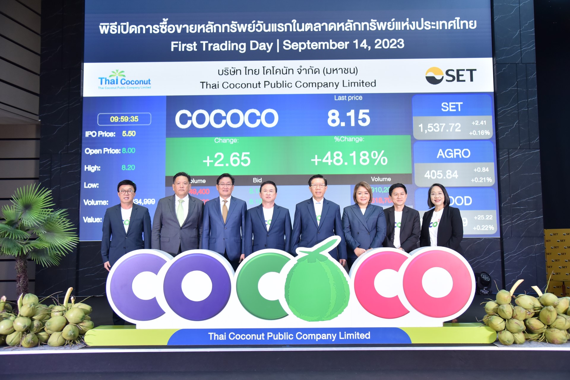 COCOCO เริ่มซื้อขายในตลาดหลักทรัพย์ฯ วันแรก
