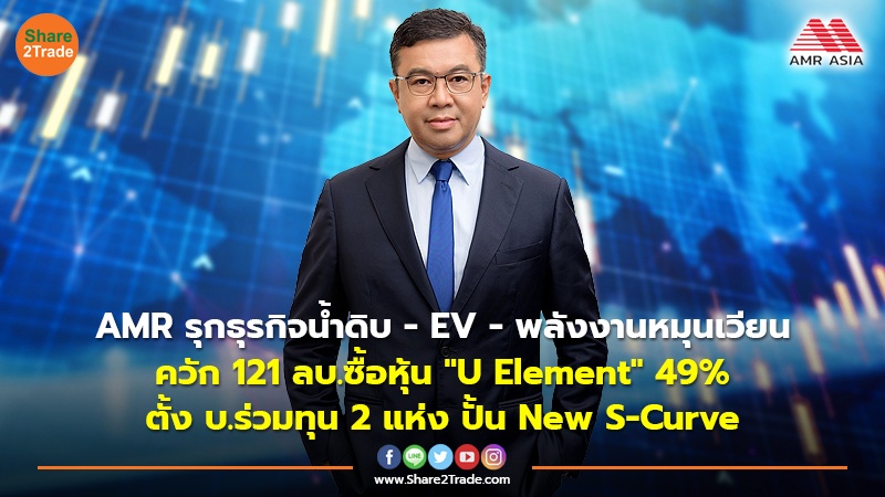 AMR รุกธุรกิจน้ำดิบ - EV - พลังงานหมุนเวียน ควัก 121 ลบ.ซื้อหุ้น "U Element" 49%  ตั้ง บ.ร่วมทุน 2 แห่ง ปั้น New S-Curve