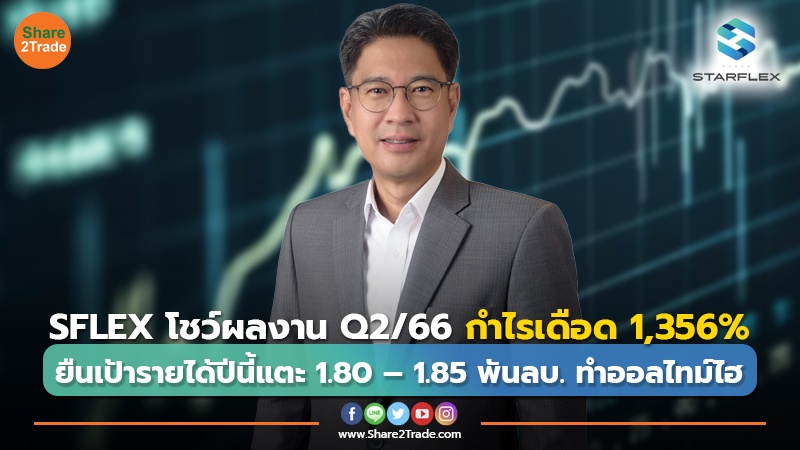 SFLEX โชว์ผลงาน Q2/66 กำไรเดือด 1,356% ยืนเป้ารายได้ปีนี้แตะ 1.80 – 1.85 พันลบ. ทำออลไทม์ไฮ