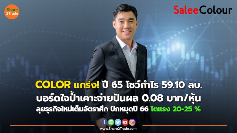 COLOR แกร่ง! ปี 65 โชว์กำไร 59.10 ลบ. บอร์ดใจป้ำเคาะจ่ายปันผล 0.08 บาท/หุ้น ลุยธุรกิจใหม่เต็มอัตราศึก ปักหมุดปี 66 โตแรง 20-25  %