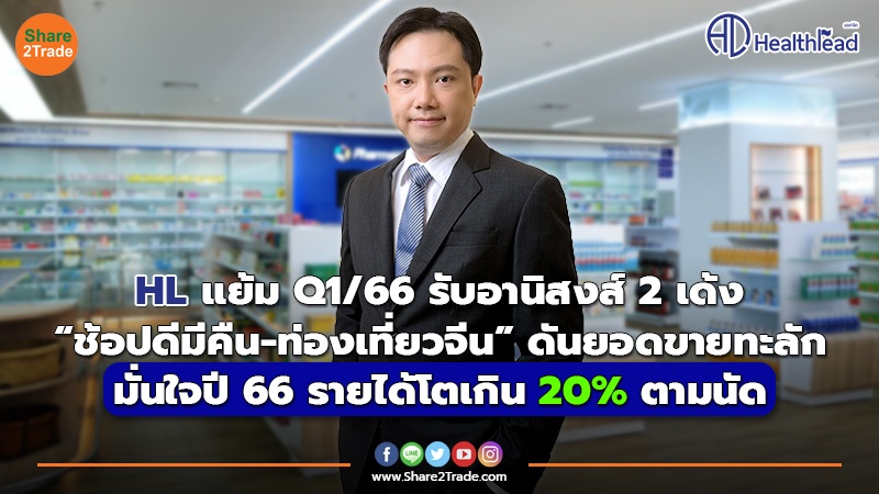 HL แย้ม Q1/66 รับอานิสงส์ 2 เด้ง  “ช้อปดีมีคืน-ท่องเที่ยวจีน”ดันยอดขายทะลัก มั่นใจปี 66 รายได้โตเกิน 20% ตามนัด