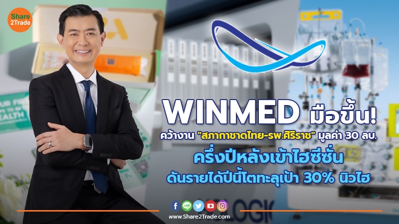 WINMED มือขึ้น! คว้างาน "สภากาชาดไทย-รพ.ศิริราช" มูลค่า 30 ลบ. ครึ่งปีหลังเข้าไฮซีซั่น ดันรายได้ปีนี้โตทะลุเป้า 30% นิวไฮ