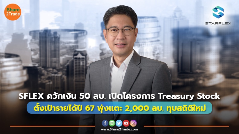 SFLEX ควักเงิน 50 ลบ. เปิดโครงการ Treasury Stock ตั้งเป้ารายได้ปี 67 พุ่งแตะ 2,000 ลบ. ทุบสถิติใหม่