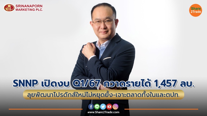 SNNP เปิดงบ Q1/67 กวาดรายได้ 1,457 ล้านบาท   ลุยพัฒนาโปรดักส์ใหม่ไม่หยุดยั้ง-เจาะตลาดทั้งในและตปท.