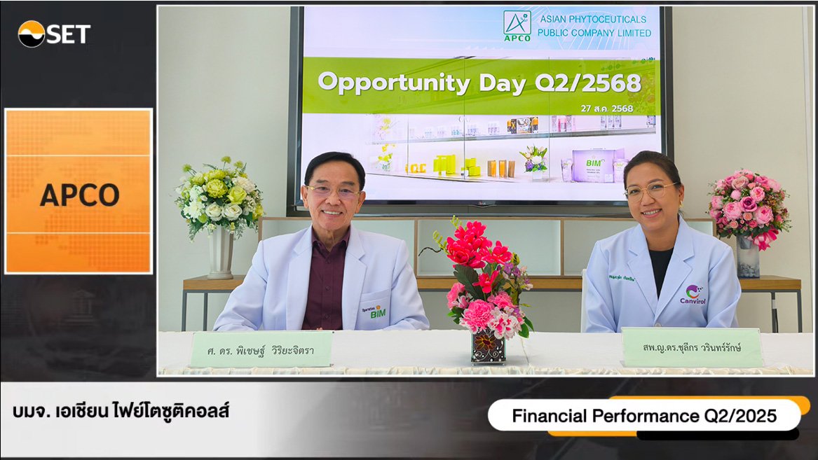 APCO โชว์งบ Q2/68 รายได้รวม 49.46 ล้านบาท  เปิดตัว “Canvirol” เจาะตลาดสุขภาพสัตว์เลี้ยง พร้อมดัน 2 ฮีโร่ โปรดักส์ต้านมะเร็ง 