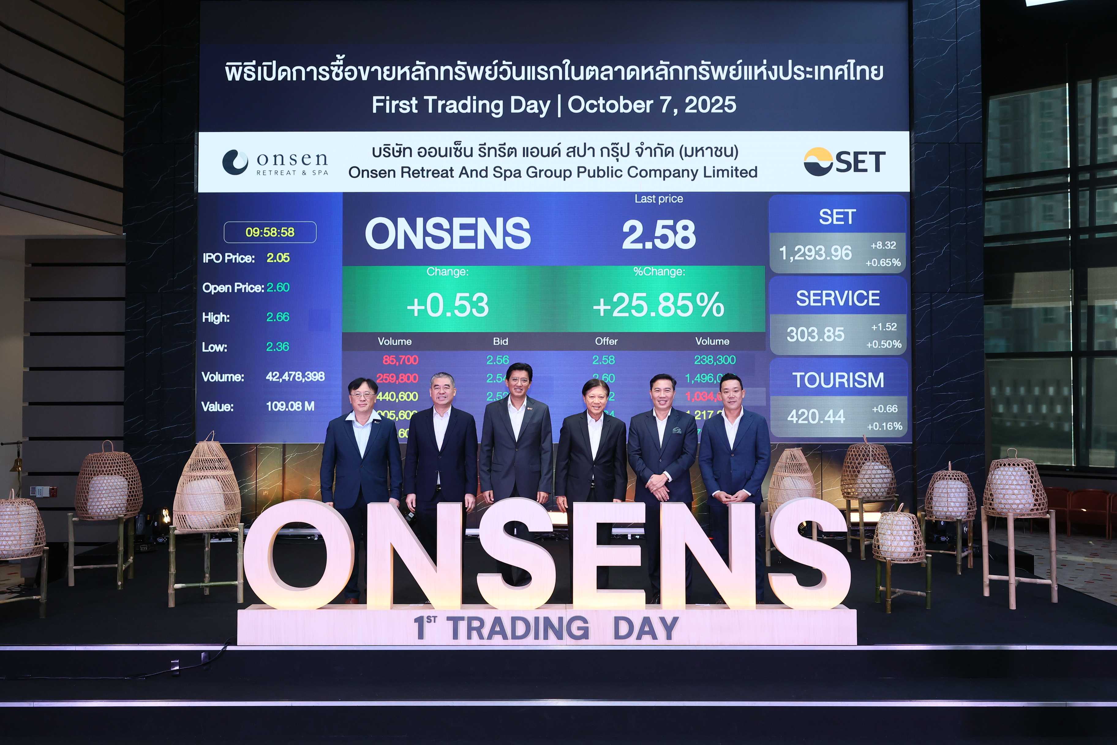 ONSENS เริ่มซื้อขายในตลาดหลักทรัพย์ฯ วันแรก