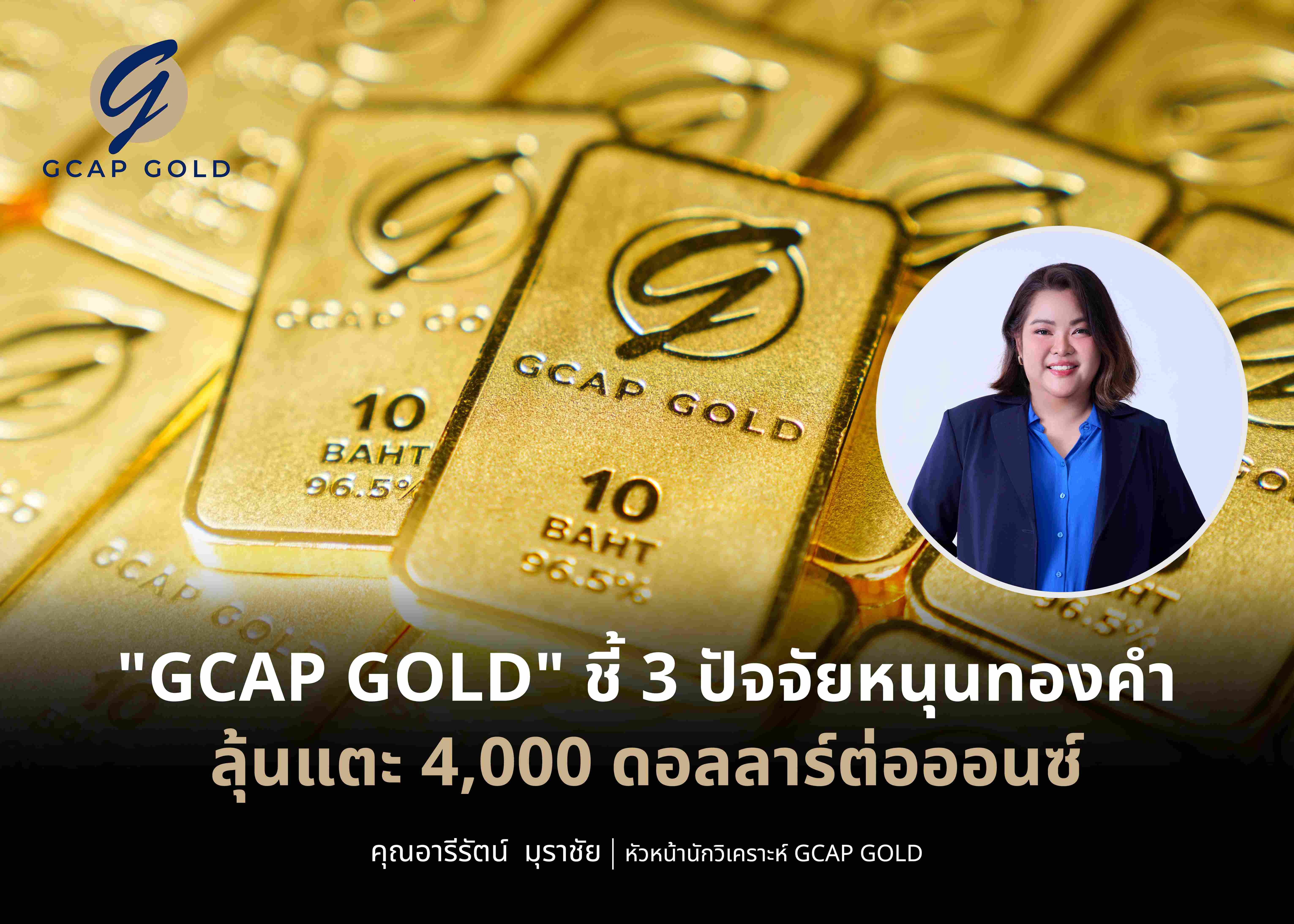 "GCAP GOLD" ชี้ 3 ปัจจัยหนุนทองคำ ลุ้นแตะ 4,000 ดอลลาร์ต่อออนซ์ 