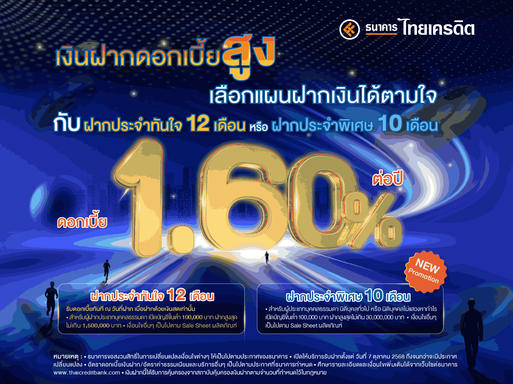 โปรโมชัน! พิเศษ รับดอกเบี้ยสูงทันทีกับ “ฝากประจำทันใจ” ธนาคารไทยเครดิต ยิ่งฝากมาก ยิ่งรับมาก