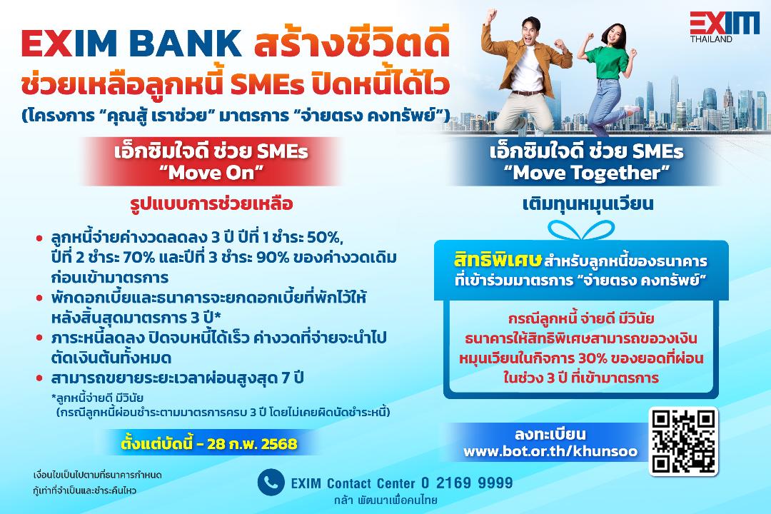 EXIM BANK ออกมาตรการช่วยลูกหนี้ SMEs ปิดหนี้ได้ไว ไปต่อได้เร็ว ผ่าน 2 แพ็คเกจ