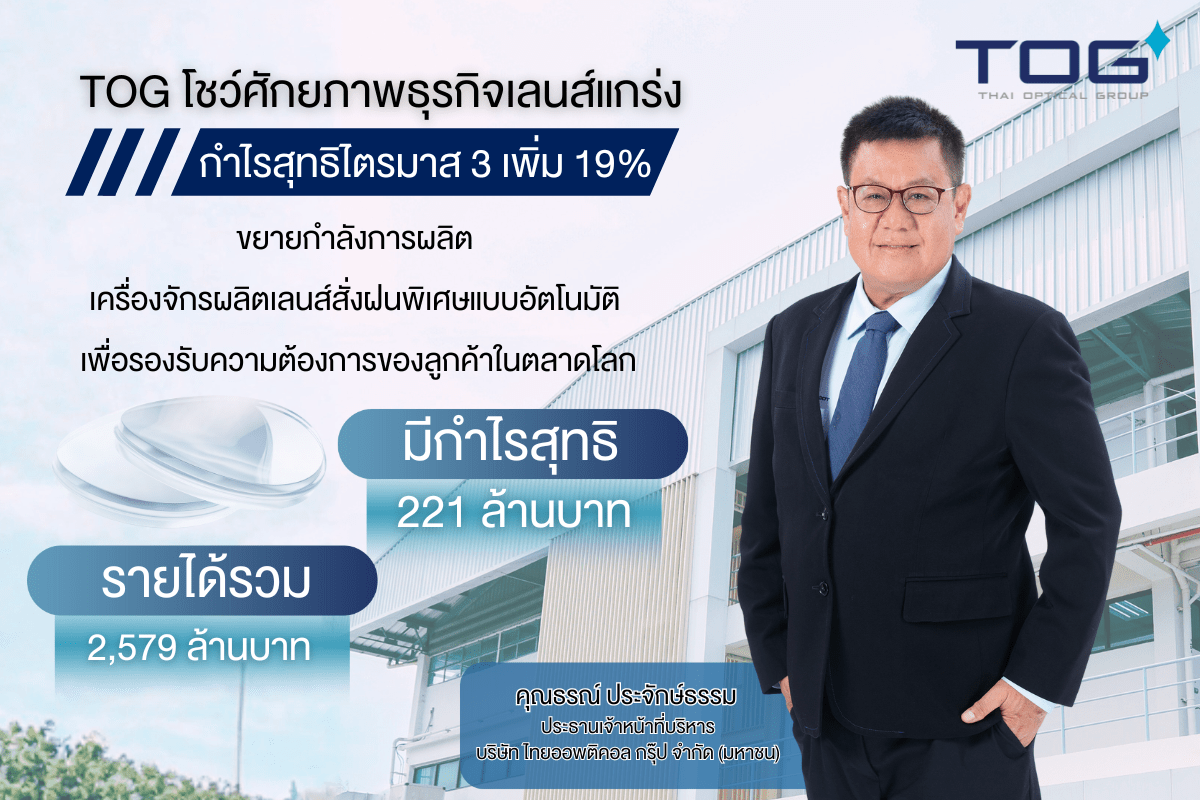 TOG โชว์ศักยภาพธุรกิจแกร่ง กำไรสุทธิไตรมาส 3 เพิ่ม 19%