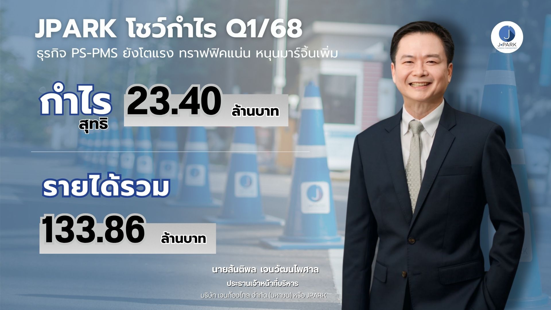 JPARK โชว์กำไร Q1/68 ที่ 23.40 ลบ. รายได้ 133.86 ลบ. ธุรกิจ PS-PMS ยังโตแรง ทราฟฟิคแน่น หนุนมาร์จิ้นเพิ่ม