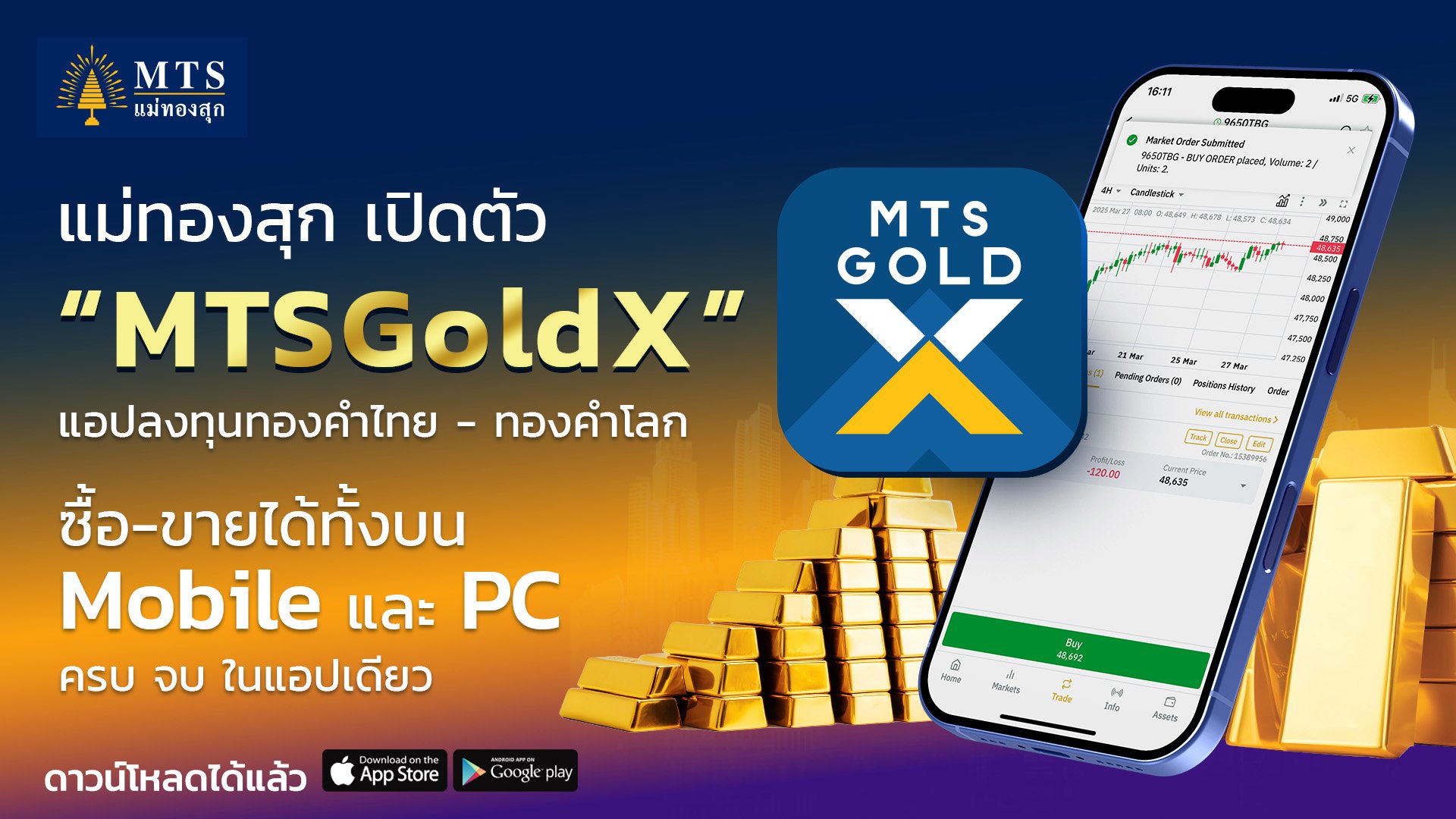 แม่ทองสุก เปิดตัว MTSGoldX: แพลตฟอร์มลงทุนทองคำไทย-ทองคำโลก ซื้อ-ขายได้ทั้ง Mobile และ PC ครบ จบ ในแอปเดียว   