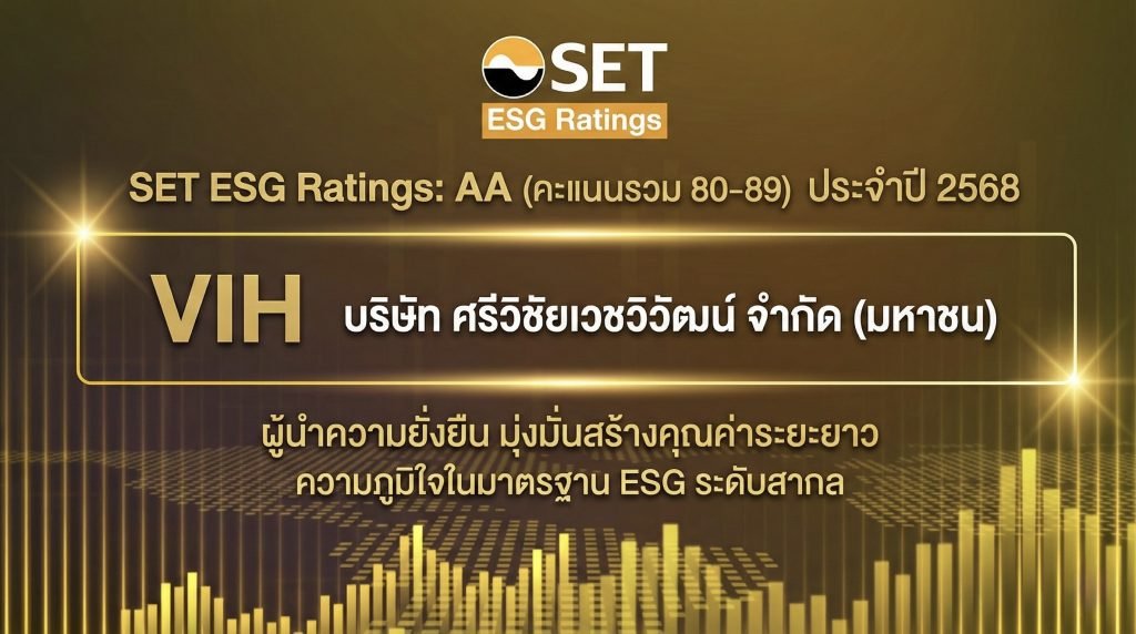 VIH ประกาศความสำเร็จคว้าเรตติ้ง “AA” จากการประเมิน SET ESG Ratings ประจำปี 2568