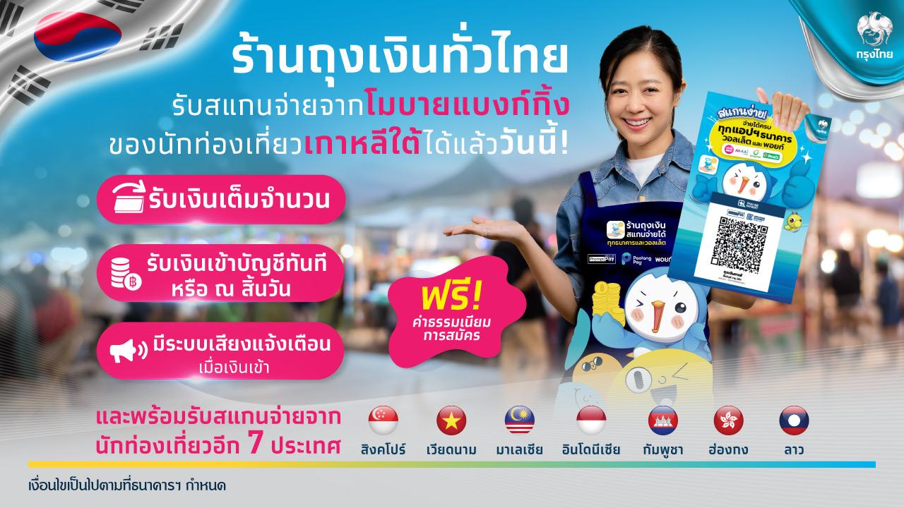 ธนาคารกรุงไทย เชื่อมระบบรับสแกนจ่าย จากนักท่องเที่ยวเกาหลีใต้เพิ่มรายได้ร้าน"ถุงเงิน"