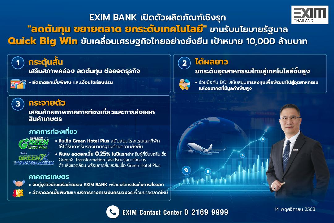 EXIM BANK เปิดตัวผลิตภัณฑ์ขานรับนโยบายรัฐบาล “ลดต้นทุน ขยายตลาด ยกระดับเทคโนโลยี”