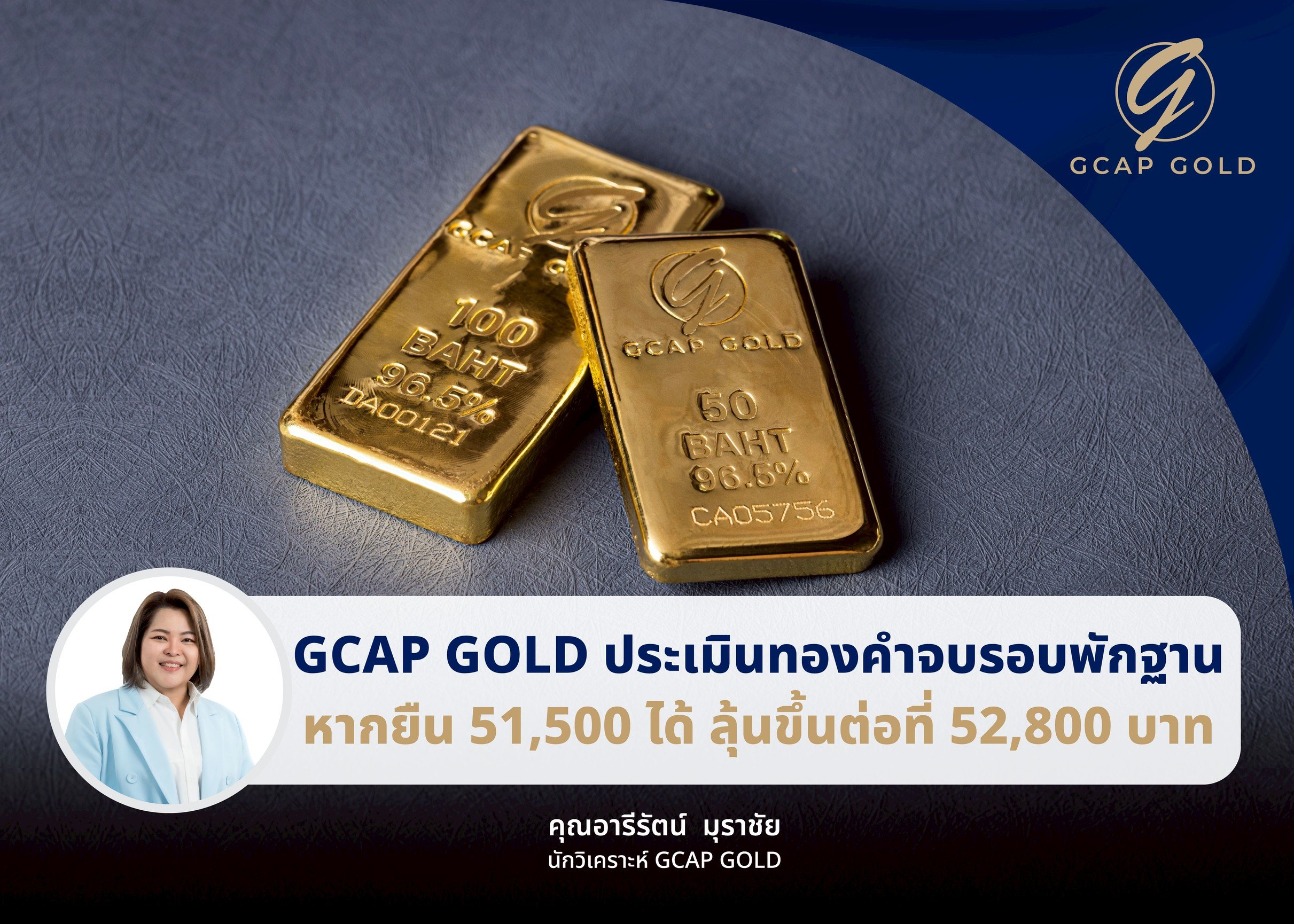 GCAP GOLD ชี้หากทองยืนที่ 51,500 บาทได้ ลุ้นไปต่อที่ 52,800 บาท