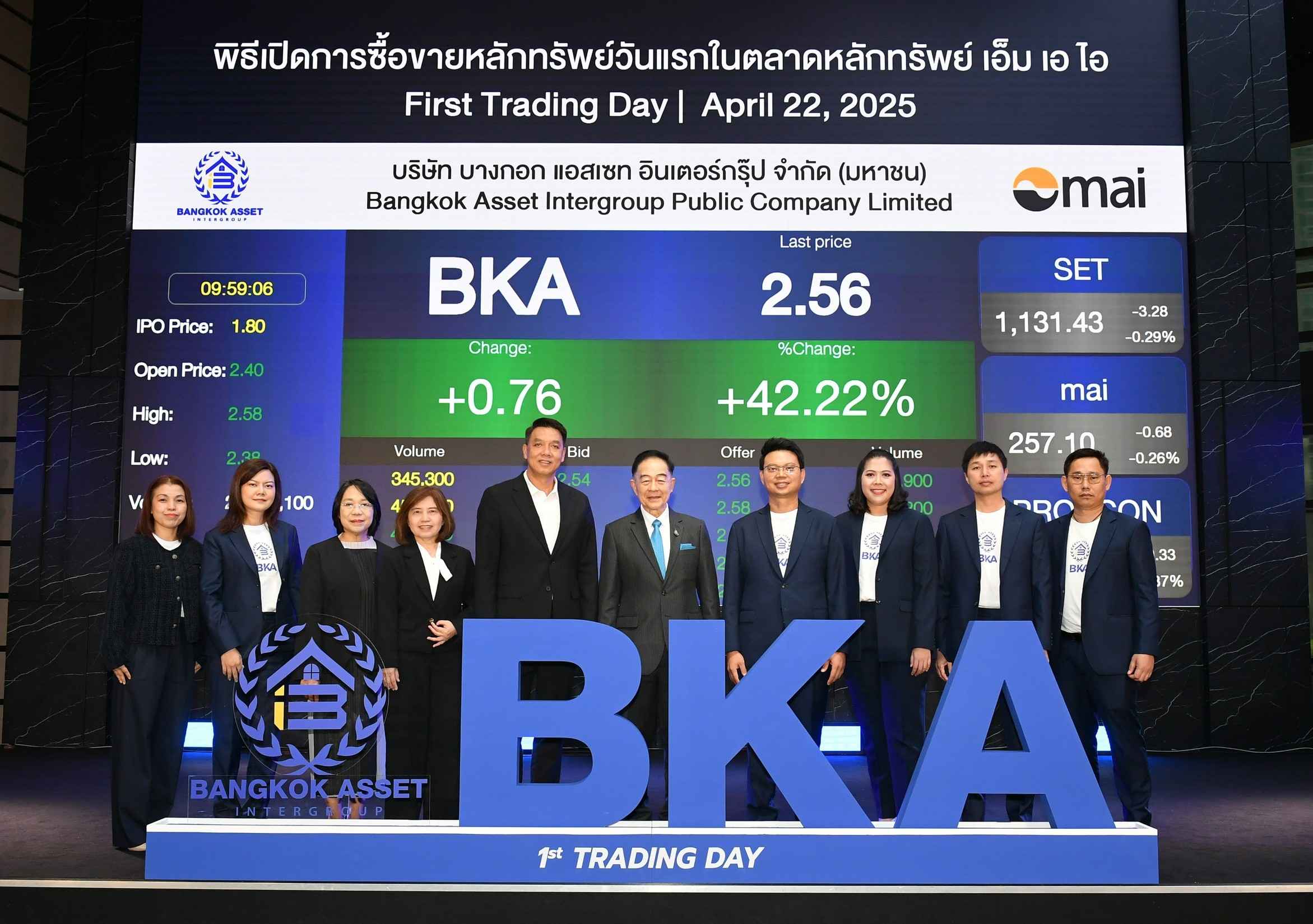 BKA เริ่มซื้อขายในตลาดหลักทรัพย์ เอ็ม เอ ไอ วันแรก