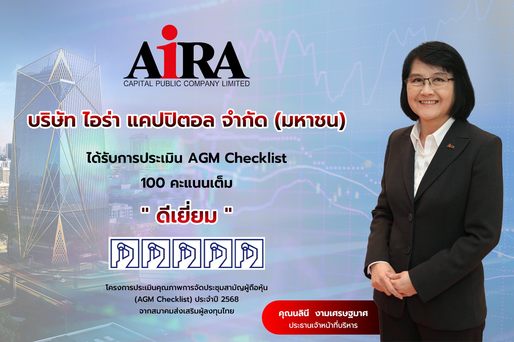 AIRA คว้าคะแนน “AGM Checklist 2568” ระดับ “ดีเยี่ยม”  ย้ำมาตรฐานธรรมาภิบาล เสริมความเชื่อมั่นนักลงทุน