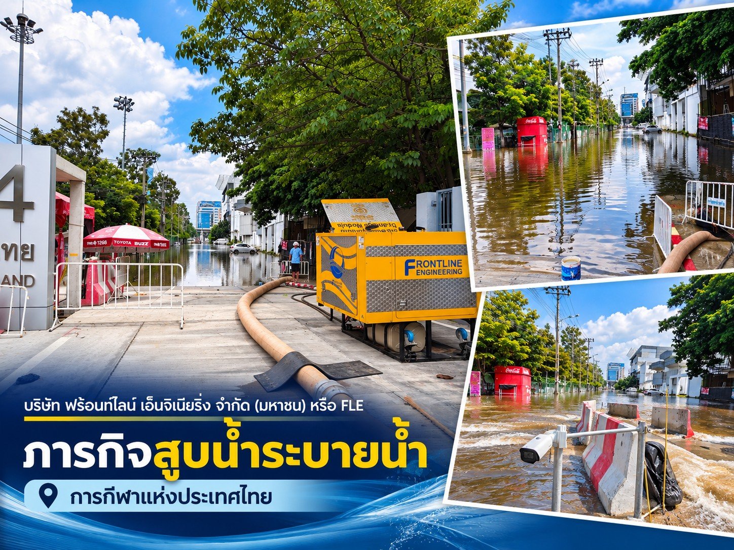 FLE ลงพื้นที่สนับสนุนเครื่องสูบน้ำ 132F ร่วมภารกิจระบายน้ำ การกีฬาแห่งประเทศไทย