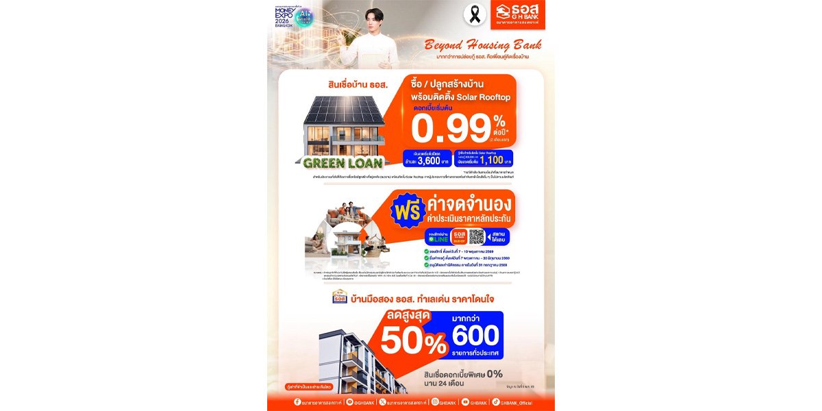 ธอส. ปลดล็อกค่าไฟแพง จัดแคมเปญ สินเชื่อ Solar Rooftop ดบ.เริ่มต้น 0.99% ต่อปี