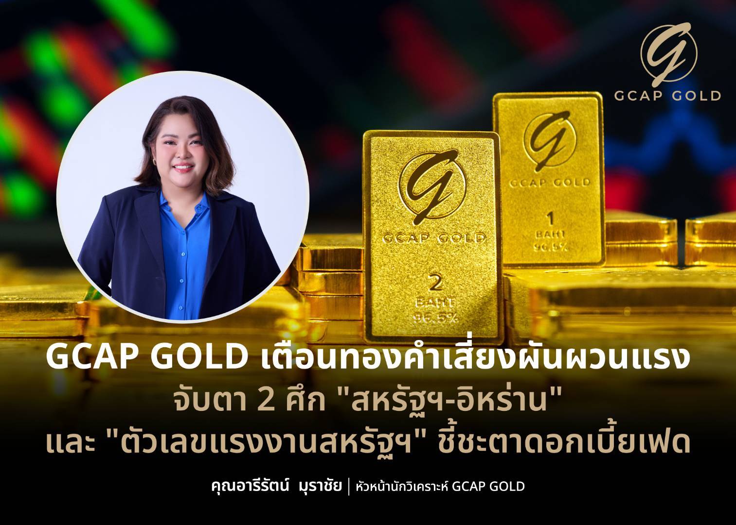 GCAP GOLD เตือนทองคำเสี่ยงผันผวนแรง จับตา 2 ศึก "สหรัฐฯ-อิหร่าน" และ "ตัวเลขแรงงานสหรัฐฯ" ชี้ชะตาดอกเบี้ยเฟด