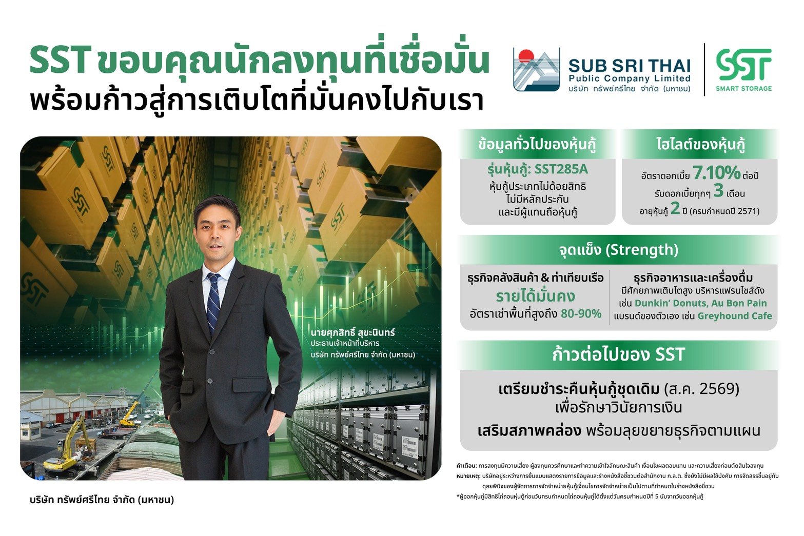 SST ปลื้ม นักลงทุนแห่จองหุ้นกู้ชุดใหม่ล้นเกินเป้า สะท้อนความเชื่อมั่นในศักยภาพธุรกิจคลังสินค้าและอาหาร