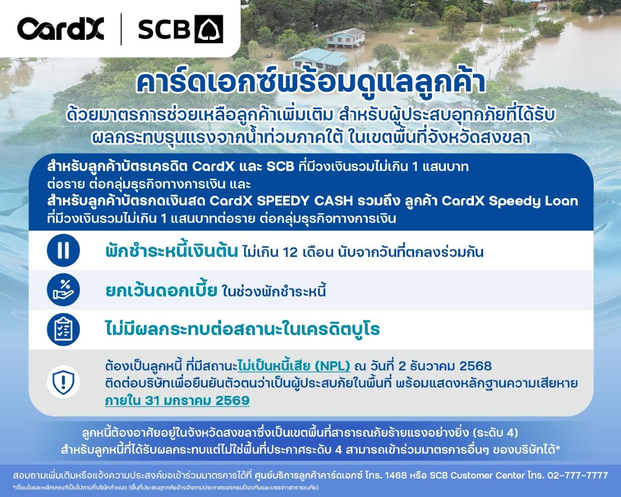 CardX ออกมาตรการช่วยลูกค้าจากอุทกภัยภาคใต้ ครอบคลุมบัตรเครดิต-บัตรกดเงินสด-สินเชื่อบุคคล