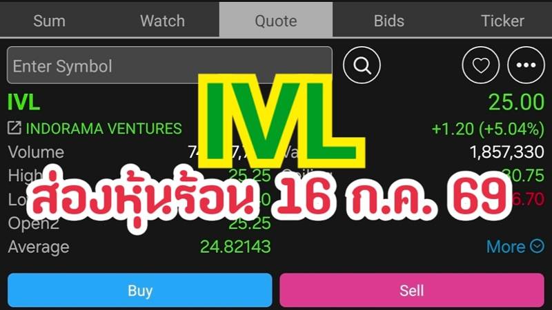 IVL ส่องหุ้นร้อน 16 ก.ค. 69