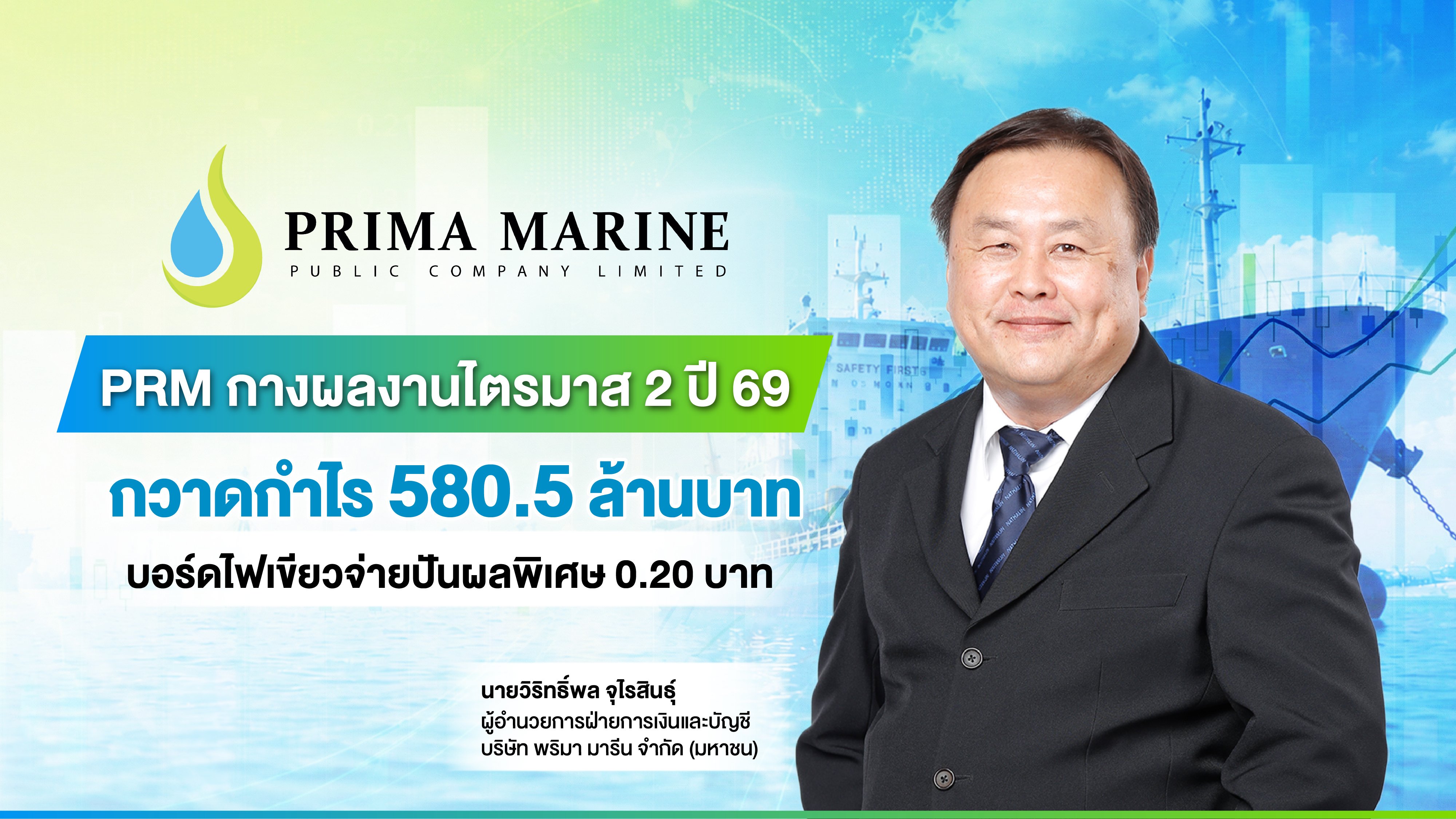 PRM กางผลงานไตรมาส 2 ปี 69 กวาดกำไร 580.5 ล้านบาท บอร์ดไฟเขียวจ่ายปันผลพิเศษ 0.20 บาท