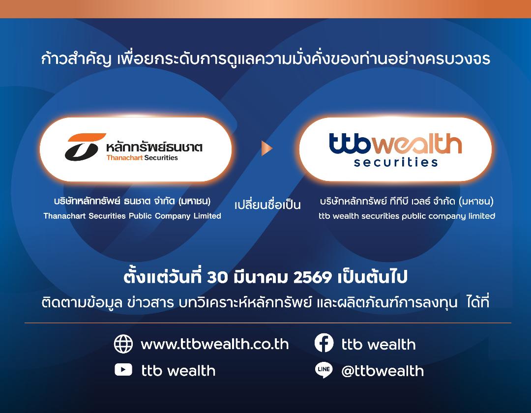 ทีทีบี รีแบรนด์  “หลักทรัพย์ธนชาต” เป็น “หลักทรัพย์ ทีทีบี เวลธ์”