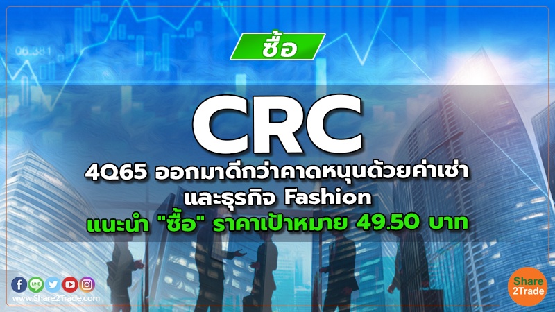CRC 4Q65 ออกมาดีกว่าคาดหนุนด้วยค่าเช่าและธุรกิจ Fashion แนะนำ "ซื้อ" ราคาเป้าหมาย 49.50 บาท